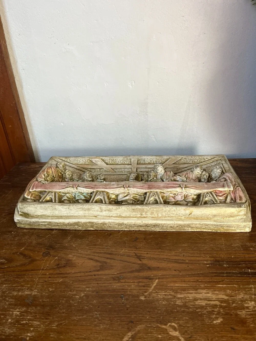 VTG Last Supper Wall Plaque Chalkware 3D Relief Religious Art 15